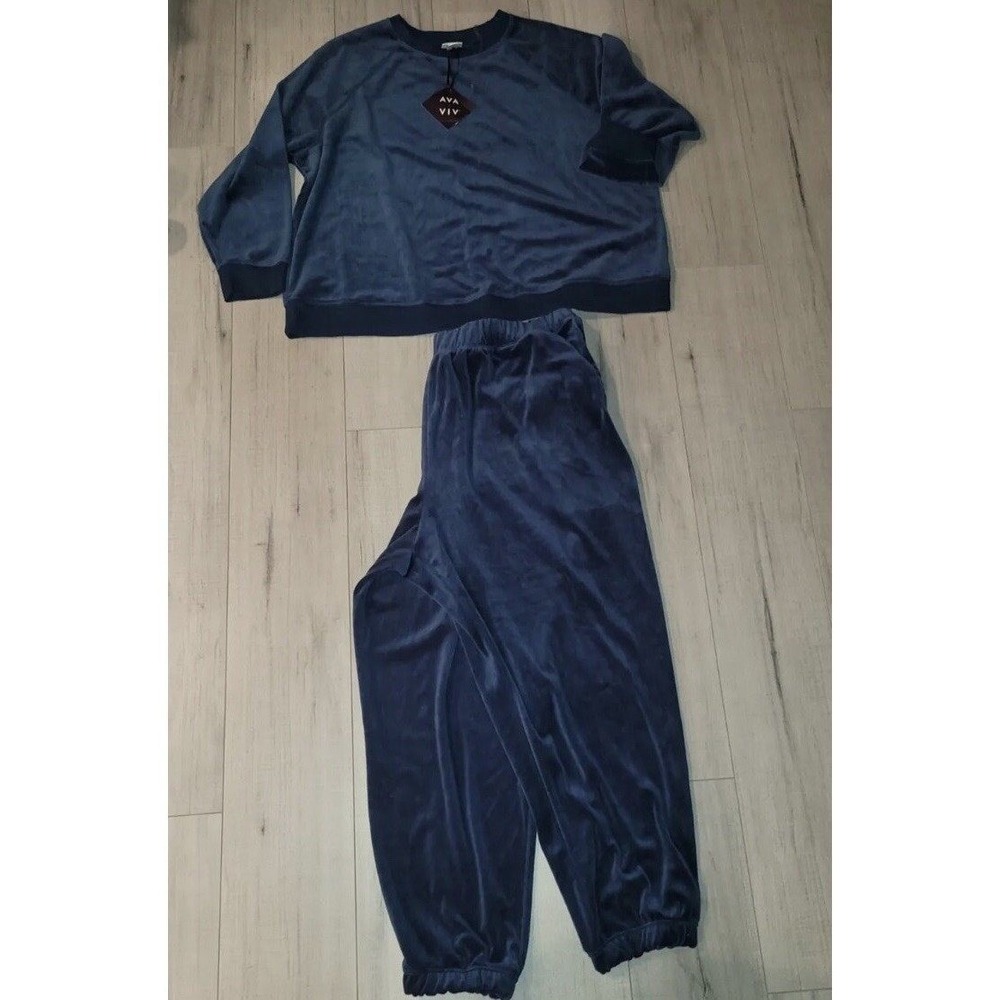 New Ava & Viv Navy Blue Velour Jogger Pants & Crewneck Sweatshirt Set -Sz 2X NWT - Picture 6 of 12